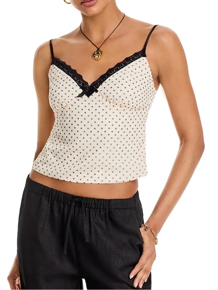 Nwt Fore Cream & Black Polka Dot Chiffon Cami Top Size L